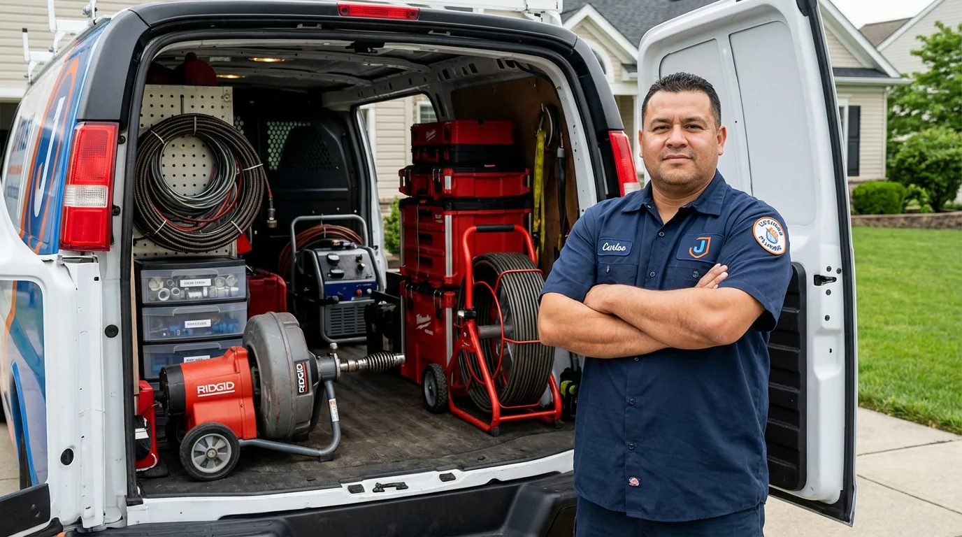 Professional drain cleaning equipment and Johns Plumbing LLC plumber in Hitchcock