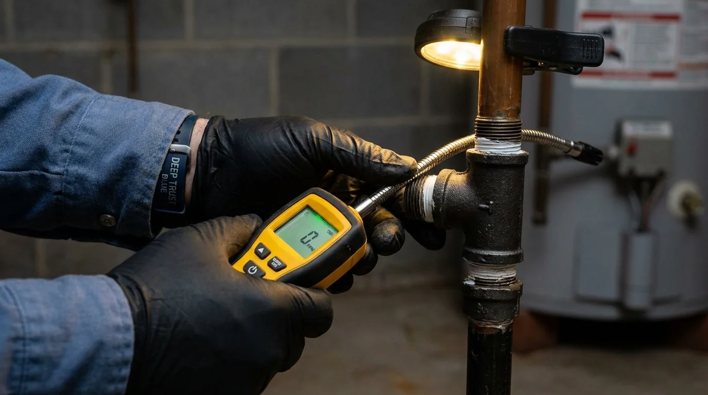 Gas leak detection with electronic sniffer by Johns Plumbing LLC in Hitchcock