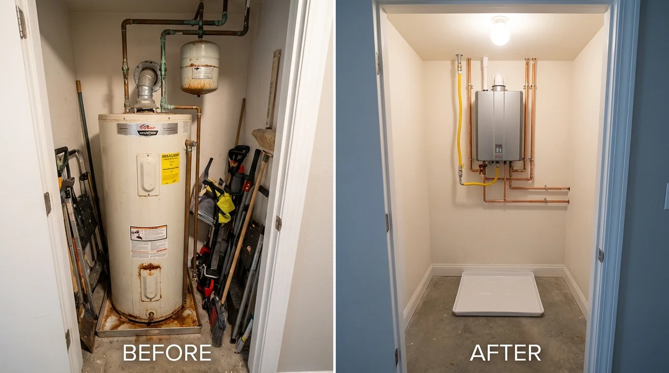 Tank water heater versus wall-mounted tankless unit comparison for Hitchcock, TX homeowners