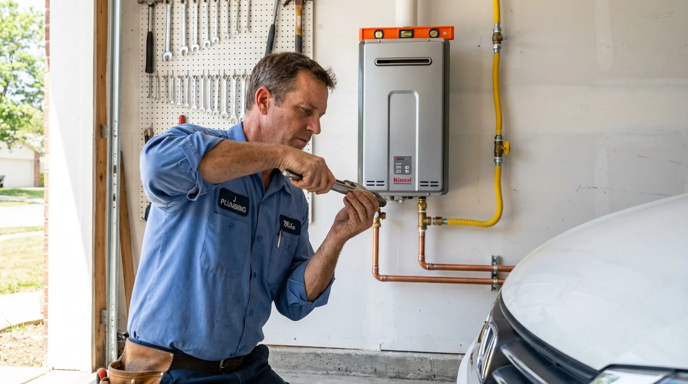 Tankless water heater installation by a Johns Plumbing LLC plumber in Hitchcock